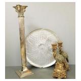 4 decorative items: vintage hammered aluminum lazy