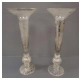 Pair large mercury glass style floor vases- 1 chip
