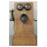 Antique oak wall phone- Western Electric- 20 1/2'H