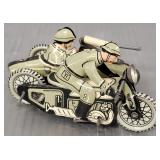 Vintage Japan tin litho wind-up toy motorcycle w/