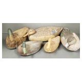 5 vintage, etc. cork duck decoys incl oversized-