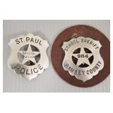 2 vintage badges: St. Paul Special Police & School