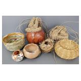 7 handcrafted items: 2 signed Southwest pots,