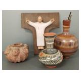 4 meso- American, etc. style pottery- 13'H tallest
