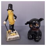 2 vintage metal figures: cast iron pup bank &