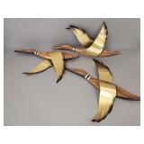 3 mid-century brass & wood duck wall plaques-