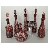 7 pcs assorted Bohemian etched/ cut glass: