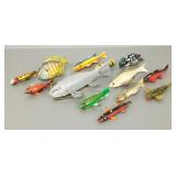 13 fishing lures/ spearing decoys- some signed