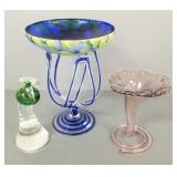 3 pcs art glass incl signed John Hudnut, etc.- 9'H
