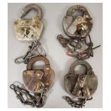4 vintage railroad locks w/ keys- GNRY, Soo Line &