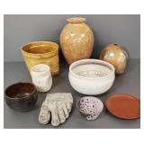 9 pcs assorted art pottery, etc incl 11' signed