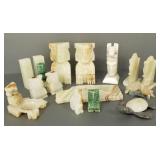 Gp figural,etc. carved stone items incl bookends-