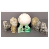 7 carved Asian, etc. stone items & 2 resin pieces