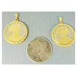 3 US silver coins: 1921 Morgan dollar & two