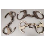 3 pr vintage handcuffs- 1 set with key