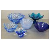 6 blue glass bowls etc incl Maleras Sweden,