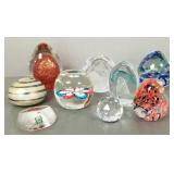 9 art glass etc paperweights incl Swarovski,