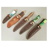 5 Bowie style knives + sheaths, 4 Chipaway -