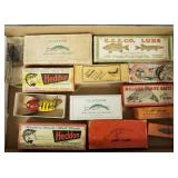 12 vintage boxed fishing lures incl Heddon 210