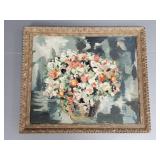 Mid-century floral still life oil painting on