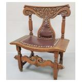 Antique oak lion head bench 34'H 27'W 16'D