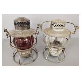 2 vintage railroad lanterns- one with red globe
