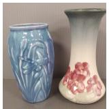 2 pcs vintage glazed art pottery vases: 6'H Weller