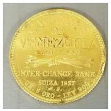 1957 Venezuela Caciques 900 fine gold token- 6g,