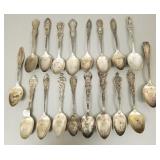 18 vintage sterling silver souvenir spoons incl