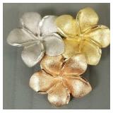Tri-color 14k gold plumeria slide pendant- 4.1g,