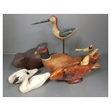 7 asst. folk art style bird carvings incl 21'L