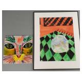 2 items: signed mixed media artwork on paper