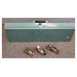 Large metal tool box w/ assorted tools incl