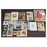 Group over 15 assorted framed, etc artwork,