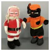 2 vintage holiday figures: Santa & Halloween cat-
