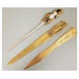 3 vintage advertising letter openers: enameled