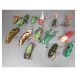 14 vintage frog, etc. fishing lures incl Heddon