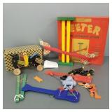 Gp vintage wooden toys incl wind up knickerbocker,
