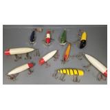 10 wooden fishing lures incl Creek Chub etc-