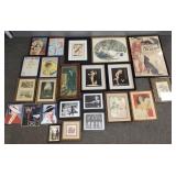 Large group Deco style, etc framed prints some