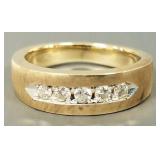 14k gold & five diamond ring- 7.8g, sz 5 1/4,