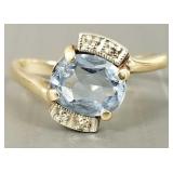 Vintage 10k gold ring s/w aquamarine & diamonds-