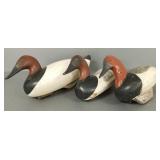 3 canvasback duck decoys: 2 stamped Parker & 1