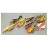 9 fishing lures/ spearging decoys- marked RR- 8'