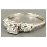 Vintage 14K white gold & diamond ring- 2.5mm