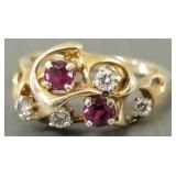 14K gold diamond & ruby ring - 3.8g, size 7