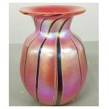 Iridescent art glass vase signed Bush 7'H