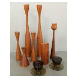 7 mid-century teak candleholders incl Denmark,