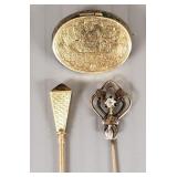 3 pcs antique gold: 10k locket pin, 10k & diamond
