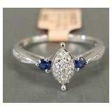 10k gold ring s/w tiny diamonds & blue sapphires-